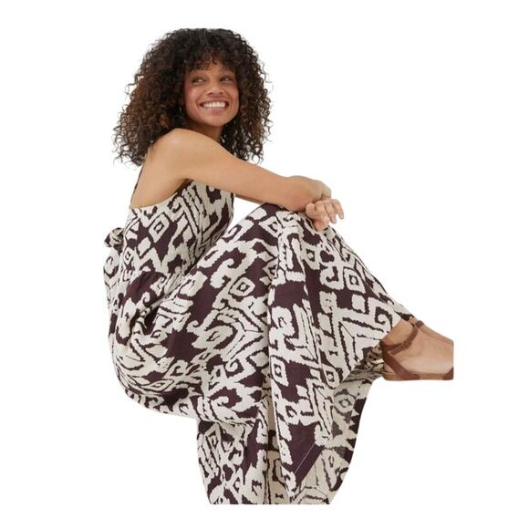 Fat Face 100% Linen Dress Brown na d White Tie‎ Back Womans Size UK/8 US/6 - Picture 2 of 10